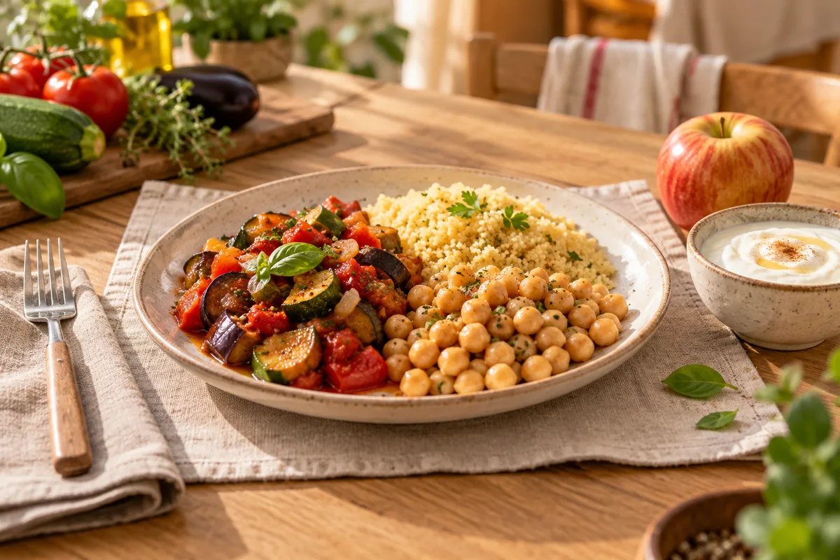 Assiette composée de ratatouille, assiette équilibrée